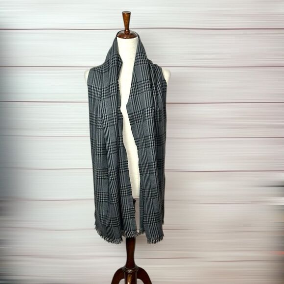 ETRO Milano Wool Oblong Scarf Gray Glen Plaid Men’s Women’s 18x72” - Picture 5 of 8